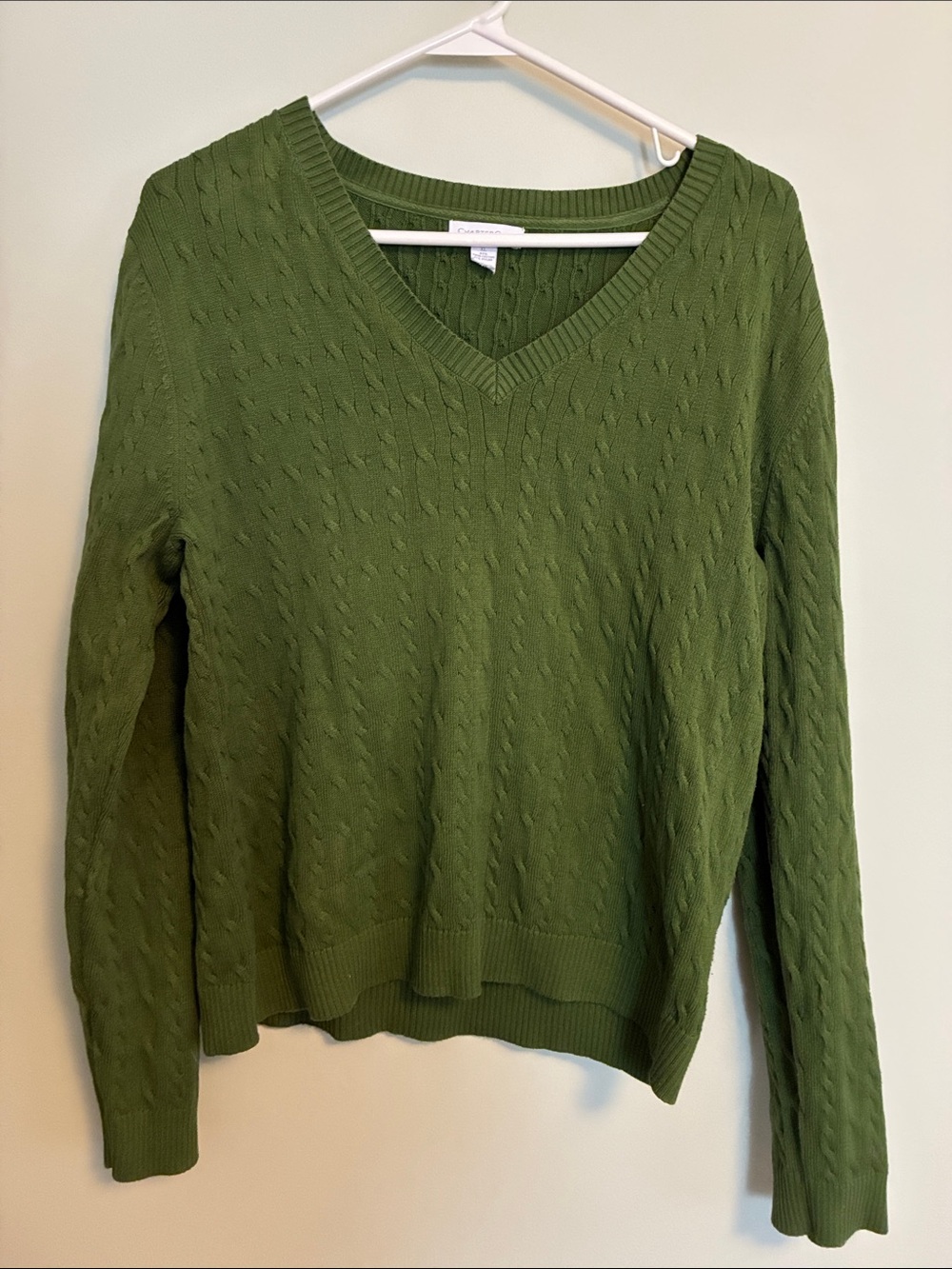 Charter Club Green V-Neck Cable Knit Sweater